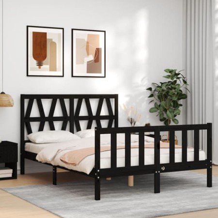 Bed frame with black solid wood headboard 140x200 cm by vidaXL, Beds and slatted bases - Ref: Foro24-3192495, Price: 191,54 €...