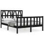 Bed frame with black solid wood headboard 140x200 cm by vidaXL, Beds and slatted bases - Ref: Foro24-3192495, Price: 191,54 €...