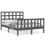 Gray solid wood bed frame with headboard 140x200 cm by vidaXL, Beds and slatted bases - Ref: Foro24-3192103, Price: 161,87 €,...