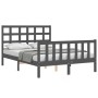 Gray solid wood bed frame with headboard 140x200 cm by vidaXL, Beds and slatted bases - Ref: Foro24-3192103, Price: 161,87 €,...