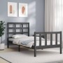 Gray solid wood bed frame with headboard 100x200 cm by vidaXL, Beds and slatted bases - Ref: Foro24-3192093, Price: 113,91 €,...