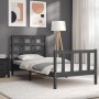 Gray solid wood bed frame with headboard 100x200 cm by vidaXL, Beds and slatted bases - Ref: Foro24-3192093, Price: 113,91 €,...