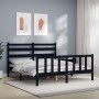 Double bed frame with black solid wood headboard by vidaXL, Beds and slatted bases - Ref: Foro24-3192045, Price: 178,63 €, Di...