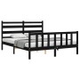 Double bed frame with black solid wood headboard by vidaXL, Beds and slatted bases - Ref: Foro24-3192045, Price: 178,63 €, Di...