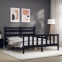 Double bed frame with black solid wood headboard by vidaXL, Beds and slatted bases - Ref: Foro24-3192045, Price: 178,63 €, Di...