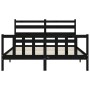 Double bed frame with black solid wood headboard by vidaXL, Beds and slatted bases - Ref: Foro24-3192045, Price: 178,63 €, Di...