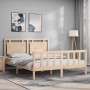 Double bed frame with solid wood headboard by vidaXL, Beds and slatted bases - Ref: Foro24-3192171, Price: 159,66 €, Discount: %