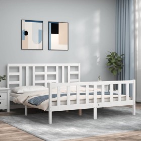 White solid wood bed frame with headboard 180x200 cm by vidaXL, Beds and slatted bases - Ref: Foro24-3191987, Price: 170,91 €...