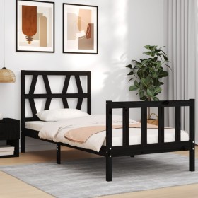 Single bed frame with black solid wood headboard by vidaXL, Beds and slatted bases - Ref: Foro24-3192455, Price: 131,99 €, Di...