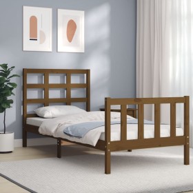 Honey brown solid wood bed frame with headboard by vidaXL, Beds and slatted bases - Ref: Foro24-3192064, Price: 105,92 €, Dis...