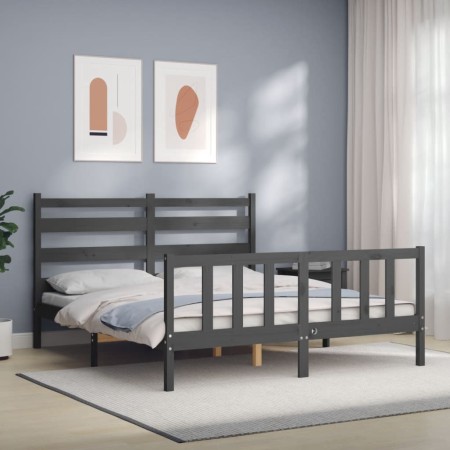 Estructura de cama matrimonio con cabecero madera maciza gris de vidaXL, Camas y somieres - Ref: Foro24-3192043, Precio: 162,...