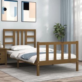 Honey brown solid wood bed frame with headboard 90x190cm by vidaXL, Beds and slatted bases - Ref: Foro24-3191939, Price: 145,...