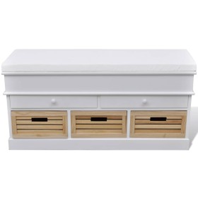 White bench with cushion and drawers/baskets by vidaXL, Benches for halls and storage - Ref: Foro24-240806, Price: 242,90 €, ...