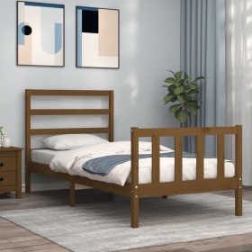 Honey brown solid wood bed frame with headboard by vidaXL, Beds and slatted bases - Ref: Foro24-3191869, Price: 99,99 €, Disc...