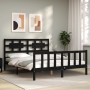 Estructura cama de matrimonio con cabecero madera maciza negro de vidaXL, Camas y somieres - Ref: Foro24-3192565, Precio: 189...