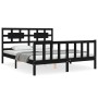 Estructura cama de matrimonio con cabecero madera maciza negro de vidaXL, Camas y somieres - Ref: Foro24-3192565, Precio: 189...