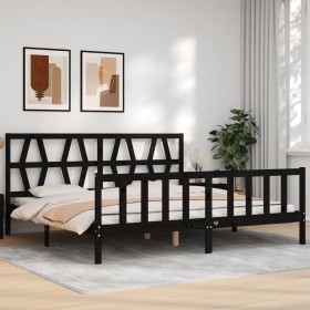 Bed frame with black solid wood headboard 200x200 cm by vidaXL, Beds and slatted bases - Ref: Foro24-3192515, Price: 201,56 €...