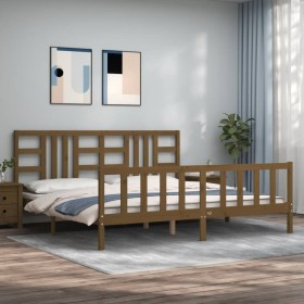 Honey brown solid wood bed frame and headboard 200x200 cm by vidaXL, Beds and slatted bases - Ref: Foro24-3191994, Price: 172...