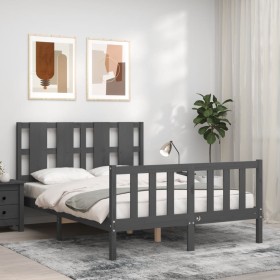 Gray solid wood bed frame with headboard 140x190 cm by vidaXL, Beds and slatted bases - Ref: Foro24-3192213, Price: 147,99 €,...