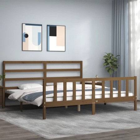 Estructura cama y cabecero madera maciza marrón miel 200x200 cm de vidaXL, Camas y somieres - Ref: Foro24-3191929, Precio: 15...