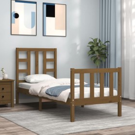 Estructura de cama con cabecero madera maciza marrón miel de vidaXL, Camas y somieres - Ref: Foro24-3191934, Precio: 100,99 €...