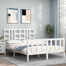 White solid wood bed frame with headboard 160x200 cm by vidaXL, Beds and slatted bases - Ref: Foro24-3191982, Price: 151,24 €...