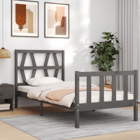 Gray solid wood bed frame with headboard 100x200 cm by vidaXL, Beds and slatted bases - Ref: Foro24-3192483, Price: 114,99 €,...