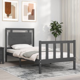 Gray solid wood bed frame with headboard 90x200 cm by vidaXL, Beds and slatted bases - Ref: Foro24-3192153, Price: 126,99 €, ...