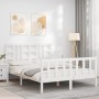 White solid wood bed frame with headboard 140x200 cm by vidaXL, Beds and slatted bases - Ref: Foro24-3191972, Price: 138,98 €...