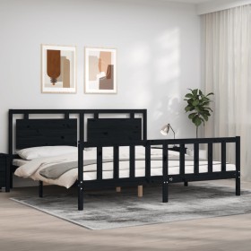 Bed frame with black solid wood headboard 180x200 cm by vidaXL, Beds and slatted bases - Ref: Foro24-3192185, Price: 209,99 €...