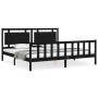 Bed frame with black solid wood headboard 180x200 cm by vidaXL, Beds and slatted bases - Ref: Foro24-3192185, Price: 209,99 €...