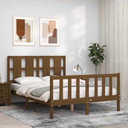 Honey brown solid wood bed frame and headboard 140x200 cm by vidaXL, Beds and slatted bases - Ref: Foro24-3192234, Price: 163...