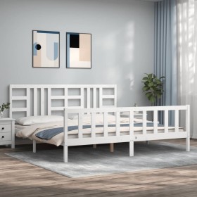 White solid wood bed frame with headboard 200x200 cm by vidaXL, Beds and slatted bases - Ref: Foro24-3191992, Price: 150,80 €...