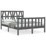 Gray solid wood bed frame with headboard 140x200 cm by vidaXL, Beds and slatted bases - Ref: Foro24-3192493, Price: 162,99 €,...