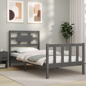 Gray solid wood bed frame with headboard 90x200 cm by vidaXL, Beds and slatted bases - Ref: Foro24-3192543, Price: 116,99 €, ...