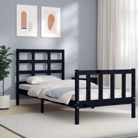 Single bed frame with black solid wood headboard by vidaXL, Beds and slatted bases - Ref: Foro24-3192065, Price: 128,99 €, Di...