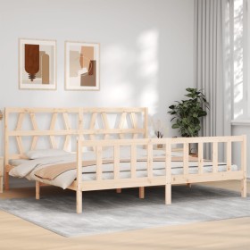 Bed frame with solid wood headboard 200x200 cm by vidaXL, Beds and slatted bases - Ref: Foro24-3192511, Price: 140,99 €, Disc...