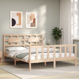 Double bed frame with solid wood headboard by vidaXL, Beds and slatted bases - Ref: Foro24-3192561, Price: 148,99 €, Discount: %