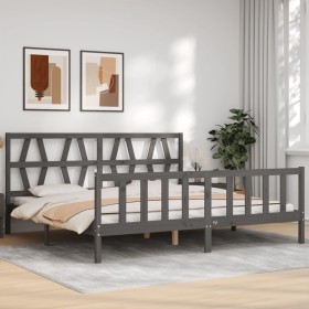 Gray solid wood bed frame with headboard 200x200 cm by vidaXL, Beds and slatted bases - Ref: Foro24-3192513, Price: 167,19 €,...