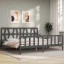 Gray solid wood bed frame with headboard 200x200 cm by vidaXL, Beds and slatted bases - Ref: Foro24-3192513, Price: 167,05 €,...