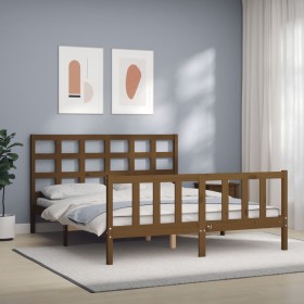 Honey brown wooden bed frame with headboard 160x200 cm by vidaXL, Beds and slatted bases - Ref: Foro24-3192114, Price: 164,49...