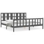 Gray solid wood bed frame with headboard 200x200 cm by vidaXL, Beds and slatted bases - Ref: Foro24-3192253, Price: 174,08 €,...