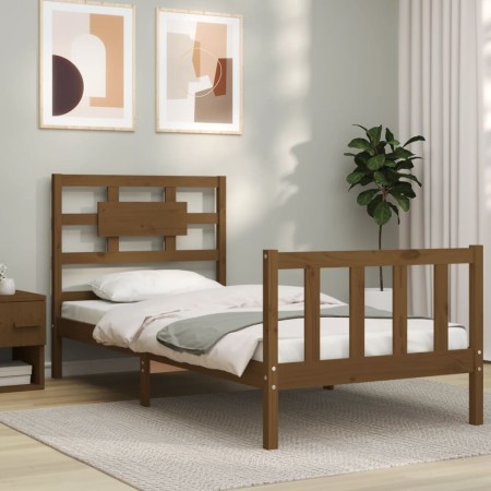 Honey brown solid wood bed frame with headboard 90x200cm by vidaXL, Beds and slatted bases - Ref: Foro24-3192544, Price: 118,...