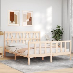 Bed frame with solid wood headboard 160x200 cm by vidaXL, Beds and slatted bases - Ref: Foro24-3192501, Price: 135,99 €, Disc...