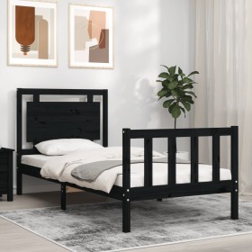 Bed frame with black solid wood headboard 90x200 cm by vidaXL, Beds and slatted bases - Ref: Foro24-3192155, Price: 153,55 €,...