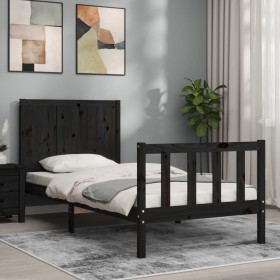 Black solid wood bed frame with headboard by vidaXL, Beds and slatted bases - Ref: Foro24-3192590, Price: 135,99 €, Discount: %