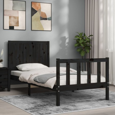 Estructura de cama con cabecero madera maciza negro de vidaXL, Camas y somieres - Ref: Foro24-3192590, Precio: 135,99 €, Desc...