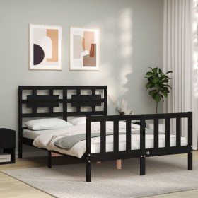 Bed frame with black solid wood headboard 120x200 cm by vidaXL, Beds and slatted bases - Ref: Foro24-3192555, Price: 175,41 €...