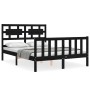 Bed frame with black solid wood headboard 120x200 cm by vidaXL, Beds and slatted bases - Ref: Foro24-3192555, Price: 174,91 €...