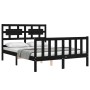 Bed frame with black solid wood headboard 120x200 cm by vidaXL, Beds and slatted bases - Ref: Foro24-3192555, Price: 174,91 €...